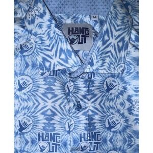 The Hangout Mens Blue Tie Dye Shaka Logo Button Down Short Sleeve Shirt Size M
